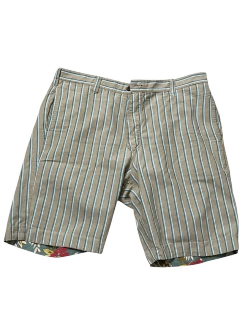 Tailor Vintage Mens Shorts 38 Striped Reversible Floral Flat Front Casual Golf